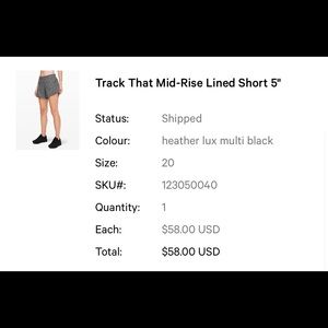 Lululemon mid rise track that 5” inseam shorts - size 20
